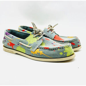 Sperry Shoes Mens 9 Blue Canvas Pflag Moccasins Boat Deck Casual Pride Loafers